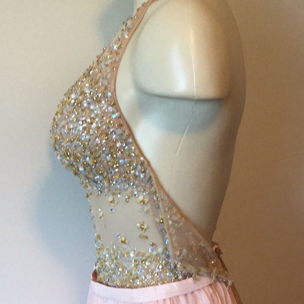 Jovani halter Gown W/ Beaded BodicePleated Skirt - Picture 4 of 9